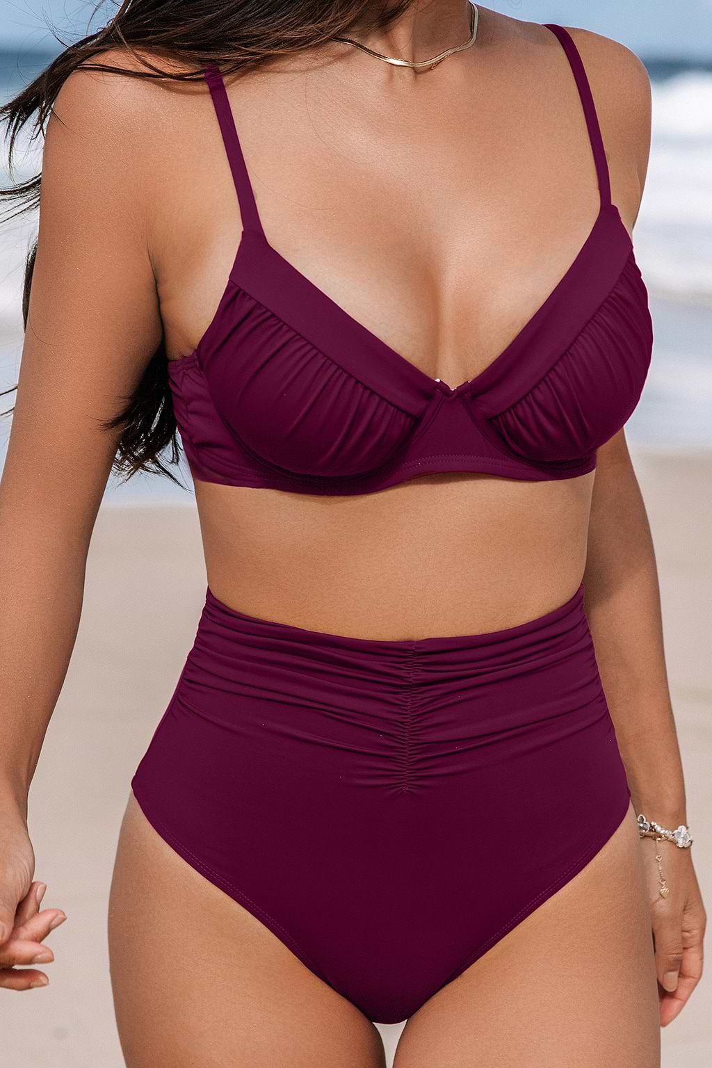 Super Bloom Maroon Plunging Bikini Top