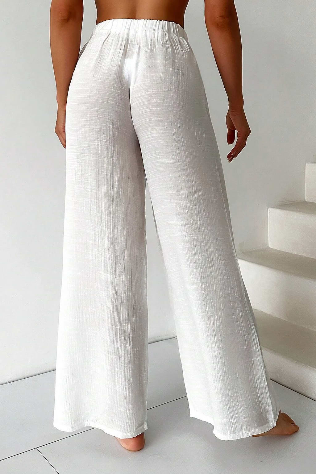 White Crosshatch Cutout Straight Leg Cover-Up Pants