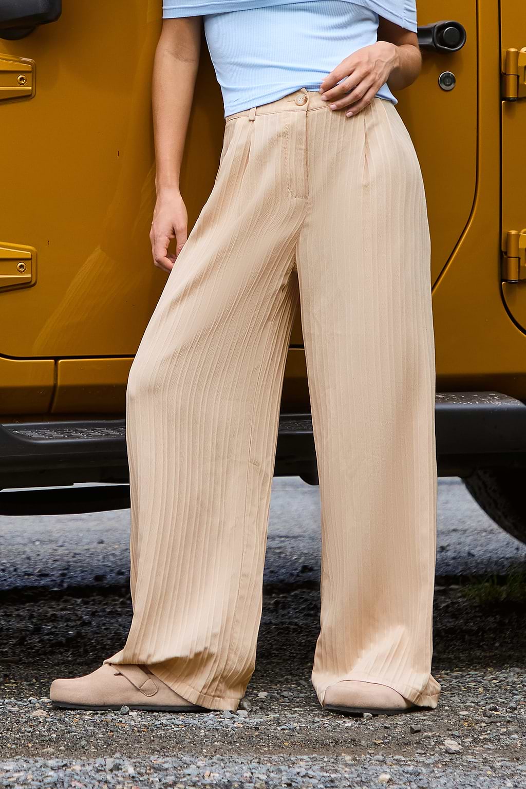 Apricot Tonal Stripe Straight Leg Trousers