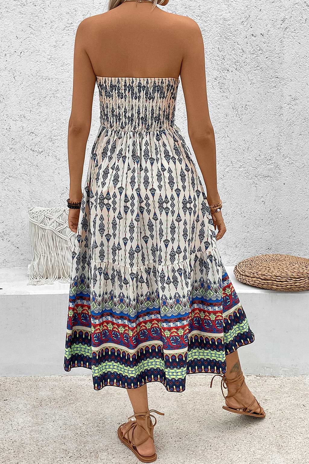 Boho Strapless Sweetheart Midi Dress