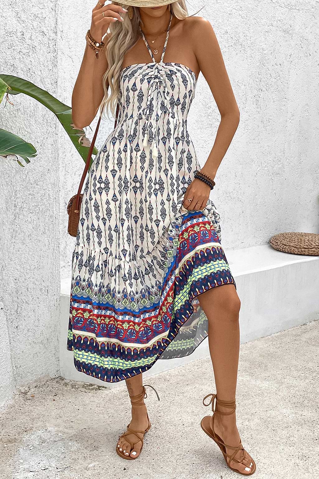Boho Strapless Sweetheart Midi Dress