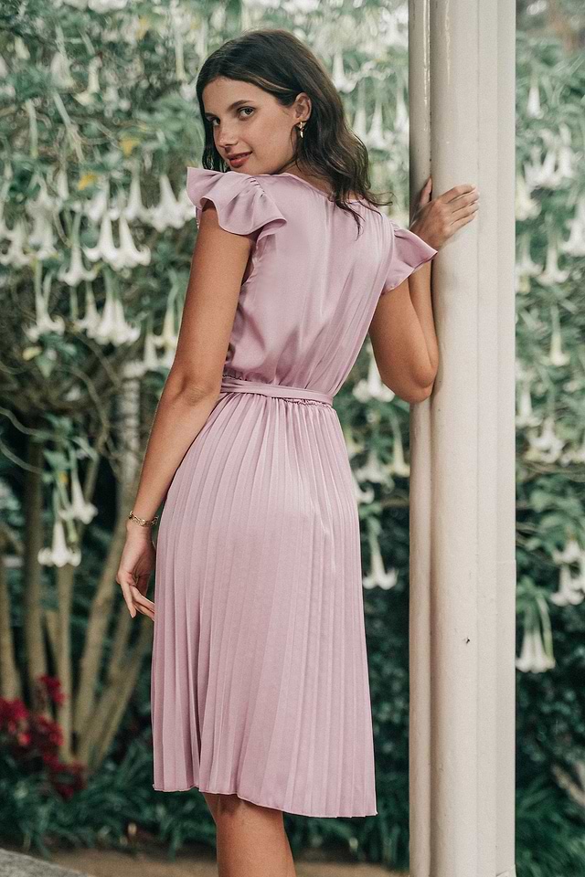 Blush Pink Pleated Belted Dress Blush Pink Pleated Belted Dress