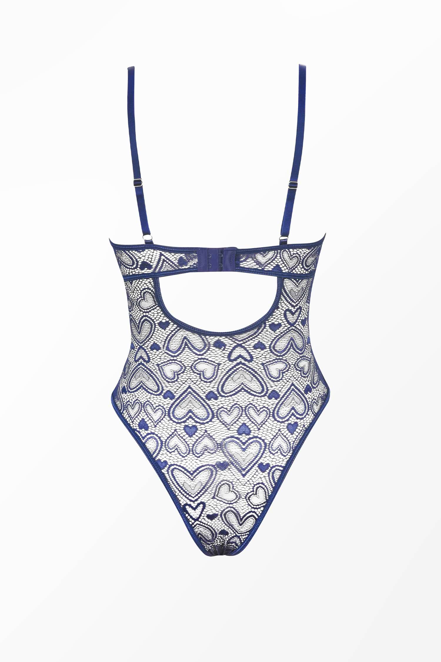 Blue Lace Underwire Garter Strap Lingerie Bodysuit
