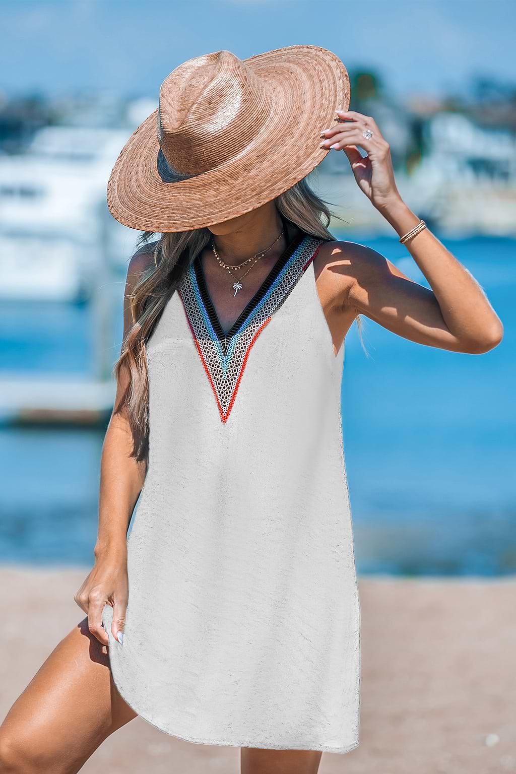 Sleeveless V-Neck Mini Cover-Up Dress