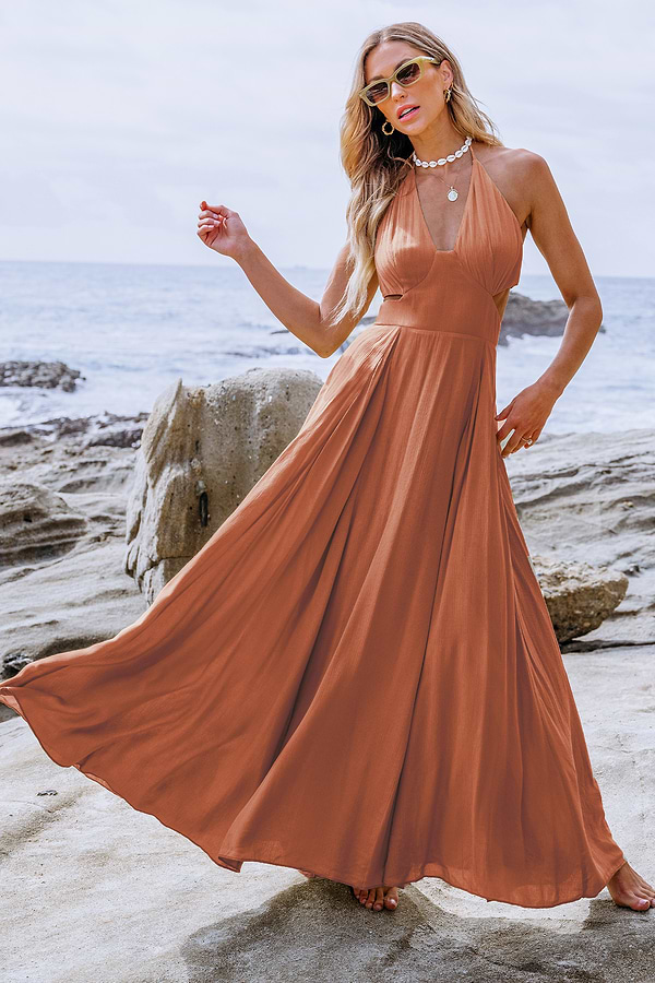 brick red bridesmaid dresses Brick Red Bridesmaid Dresses A Line Long Chiffon Wedding Guest Party Dress main image 0