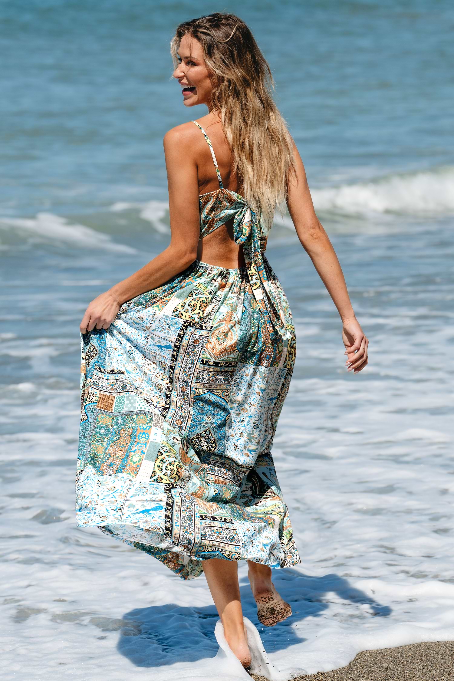 Paisley Patchwork Twisted Maxi Dress