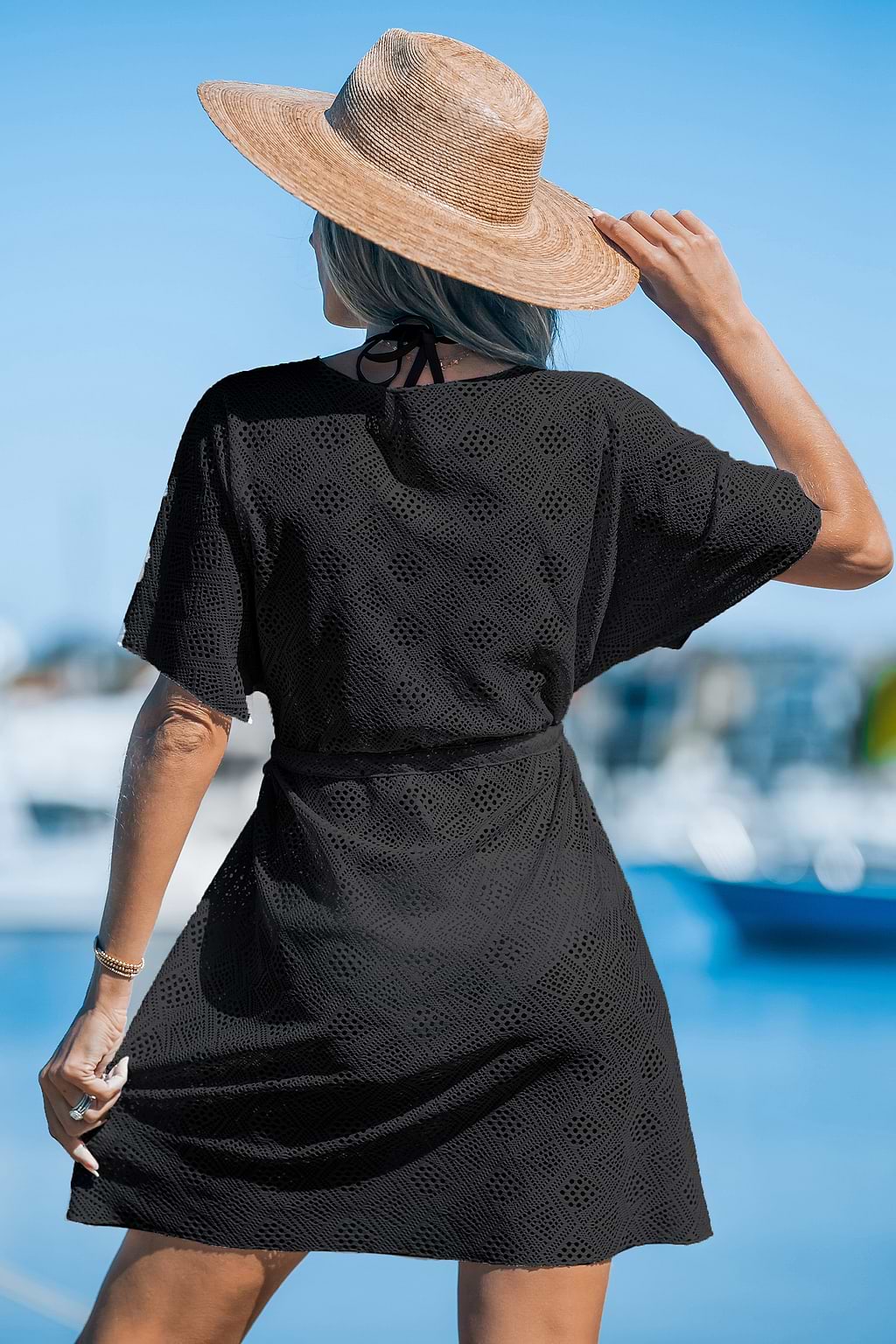 Sheer Black Short Sleeve Cover-Up Dress