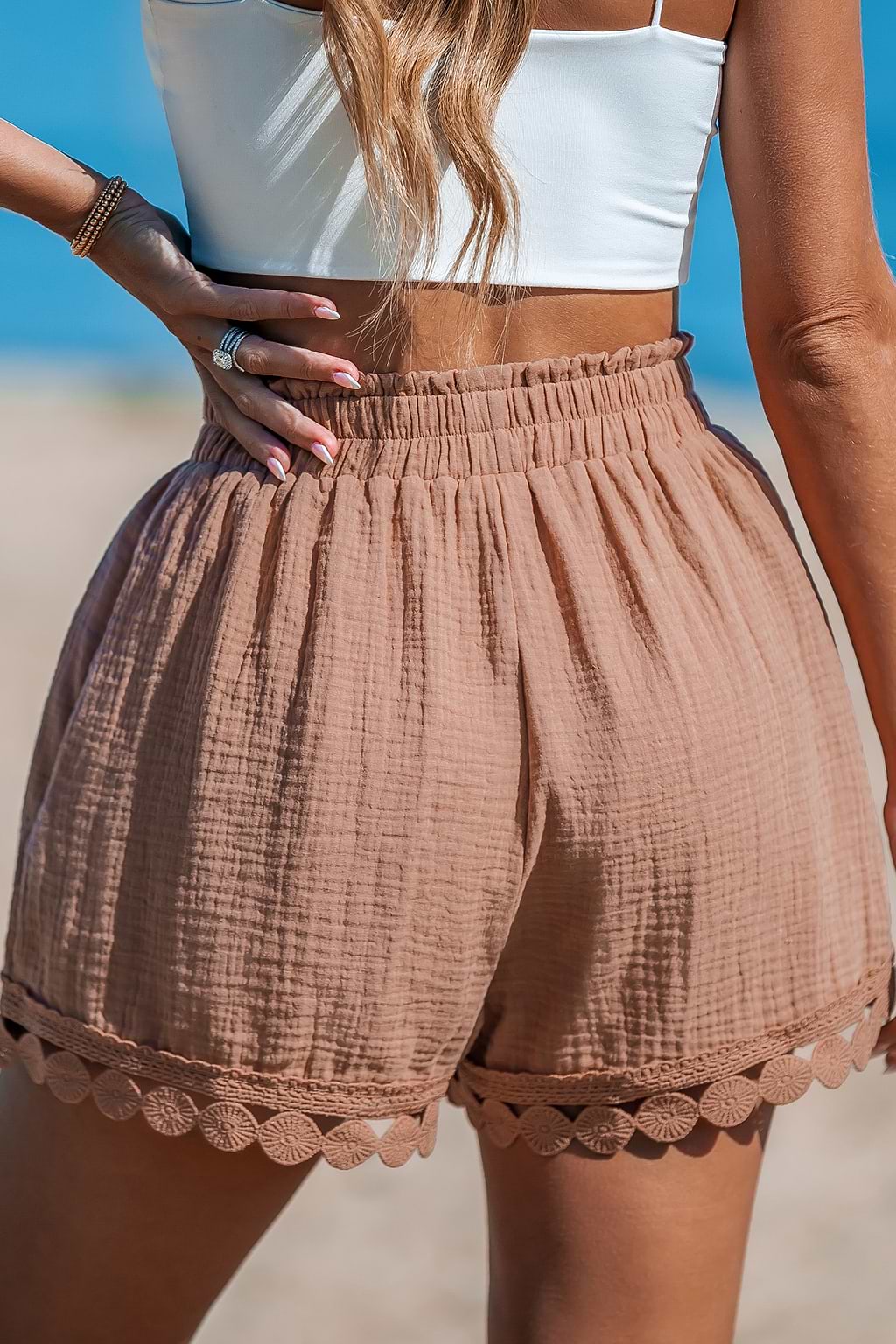 Pink Elastic Waist Wide Leg Shorts