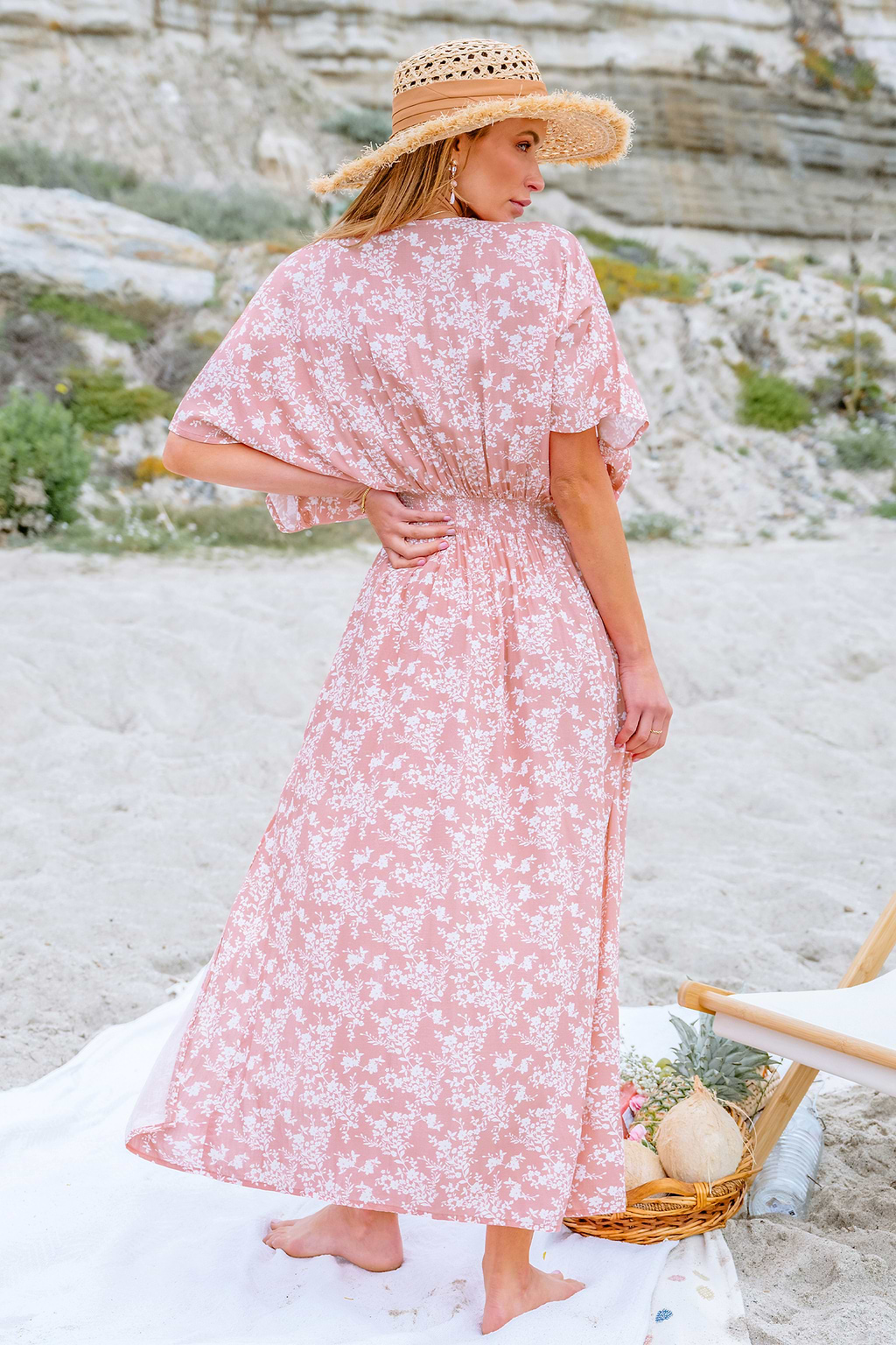 Floral V-Neck Dolman Sleeve Maxi Dress