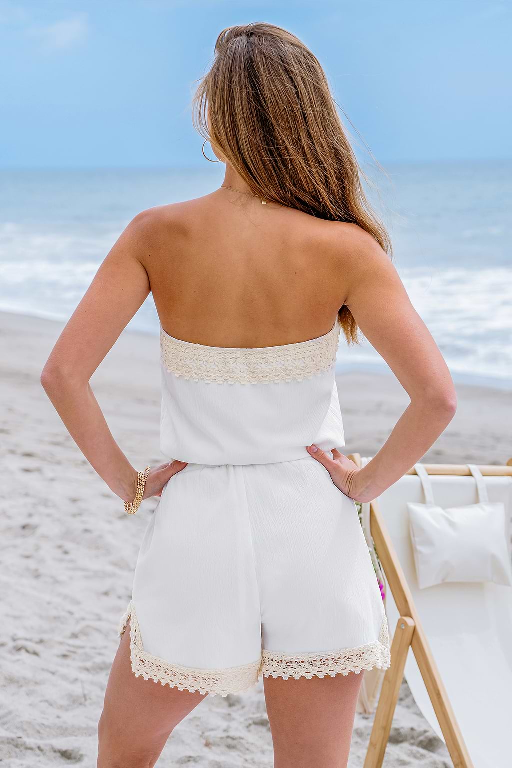 Crochet-Romper mit elastischer Taille und Quasten