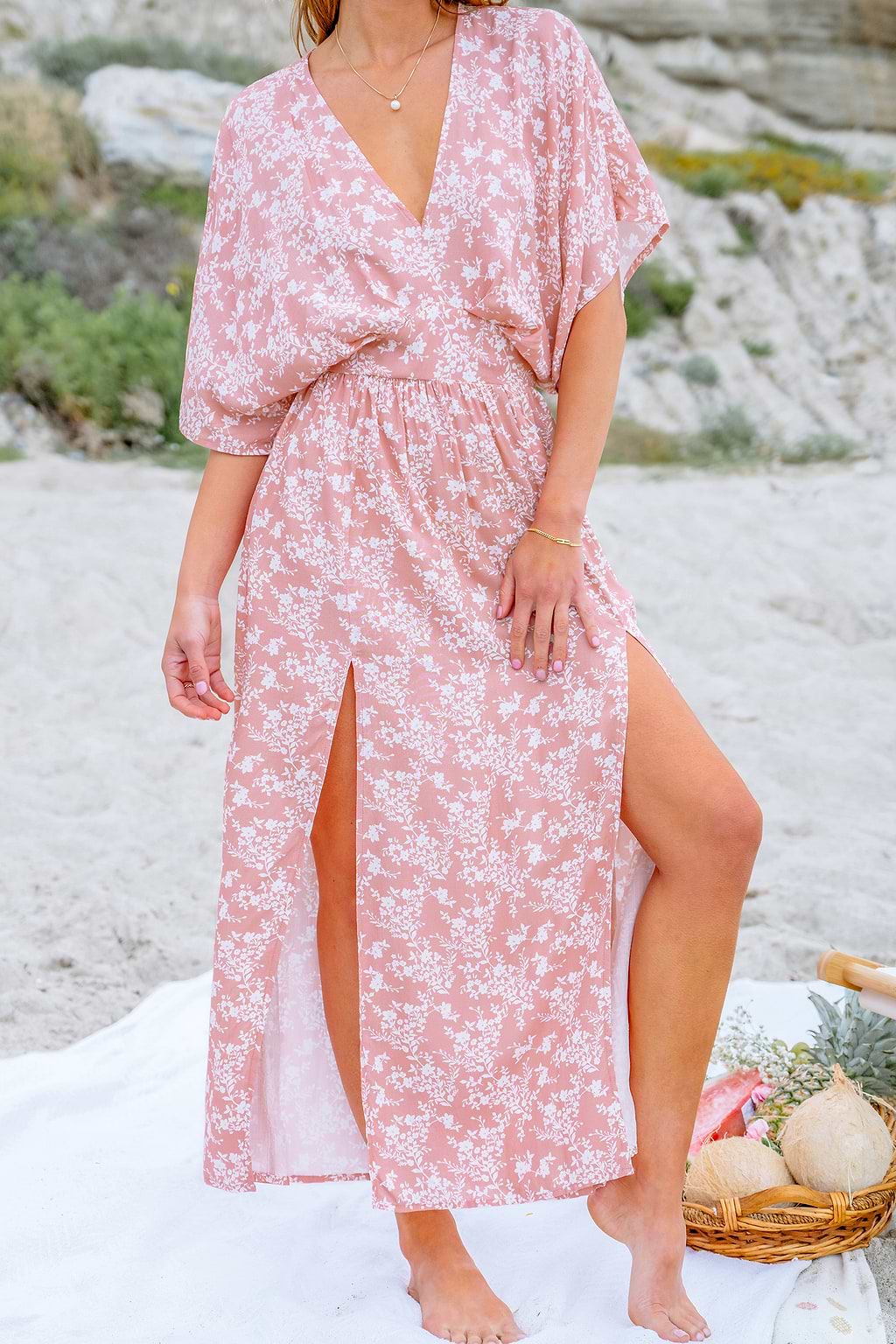 Floral V-Neck Dolman Sleeve Maxi Dress