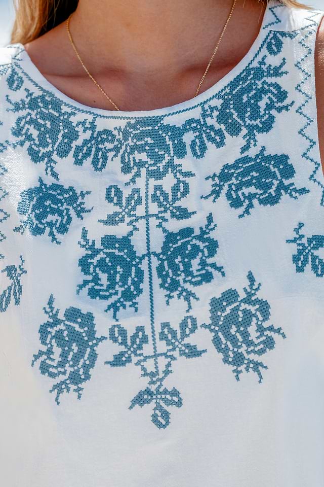 Embroidered Floral Shift Mini Dress Embroidered Floral Shift Mini Dress