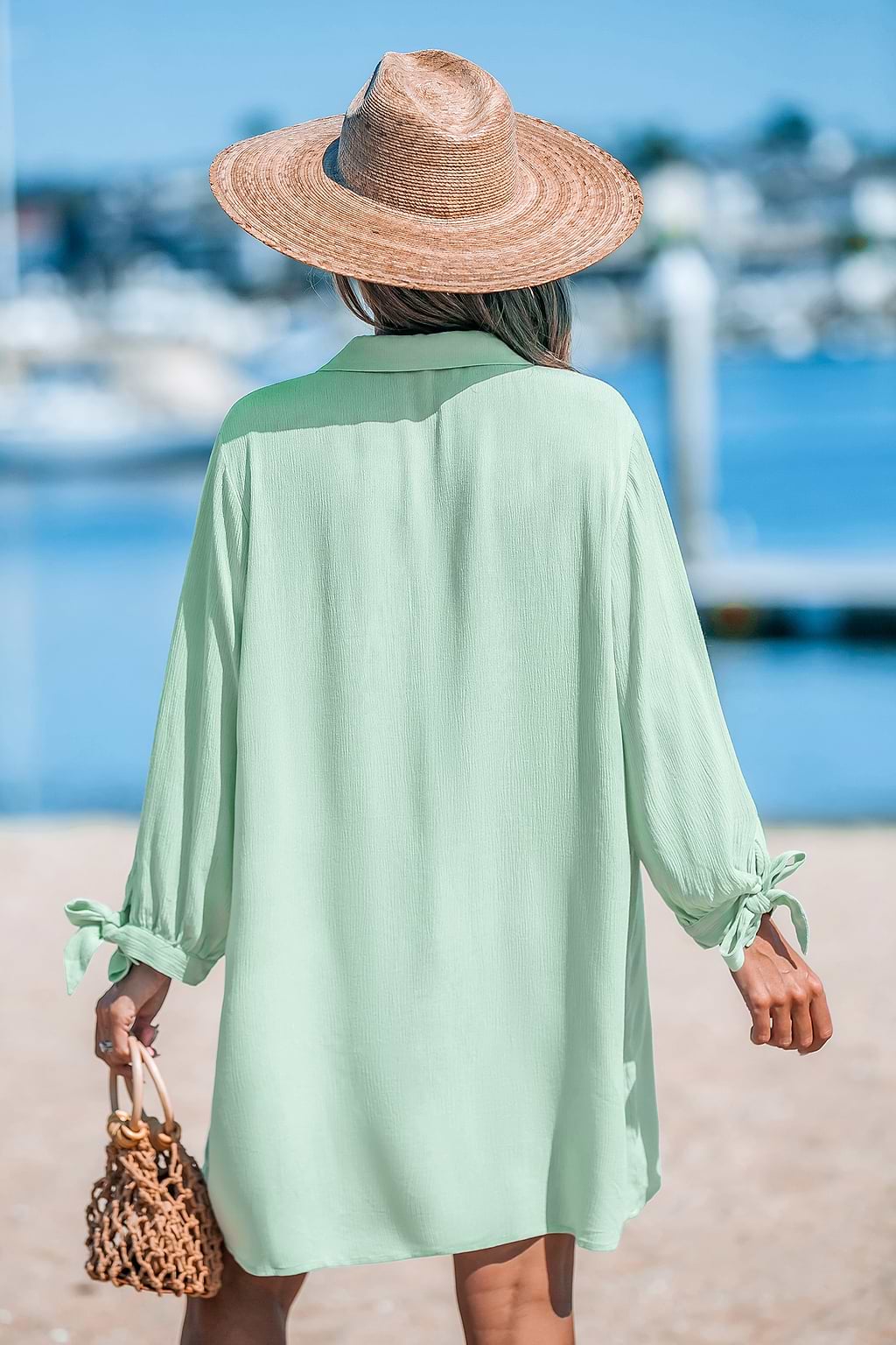 Langärmeliges Cover-Up-Kleid mit V-Ausschnitt und Kragen