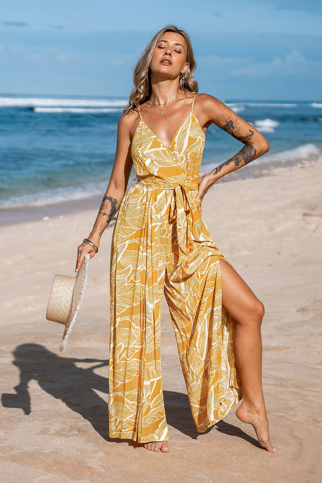 Tropical Sunshine Sleeveless Wide Leg Jumpsuit