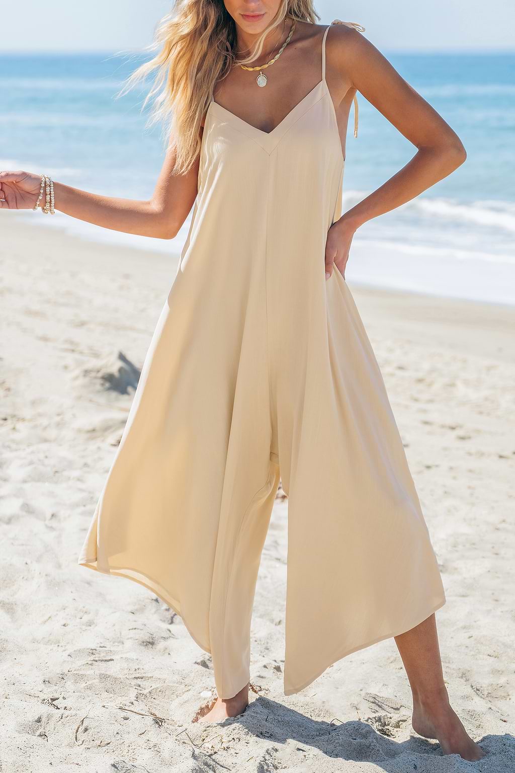 Combinaison ample à nouer à l'épaule beige