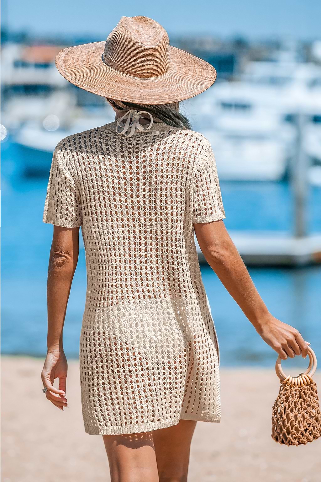 Apricot Open Knit Front Button Cover-Up