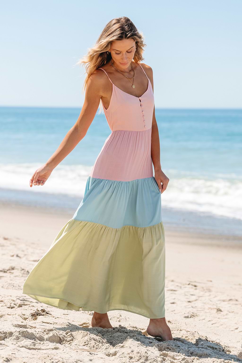 Colorblock V-Neck Cami Maxi Dress