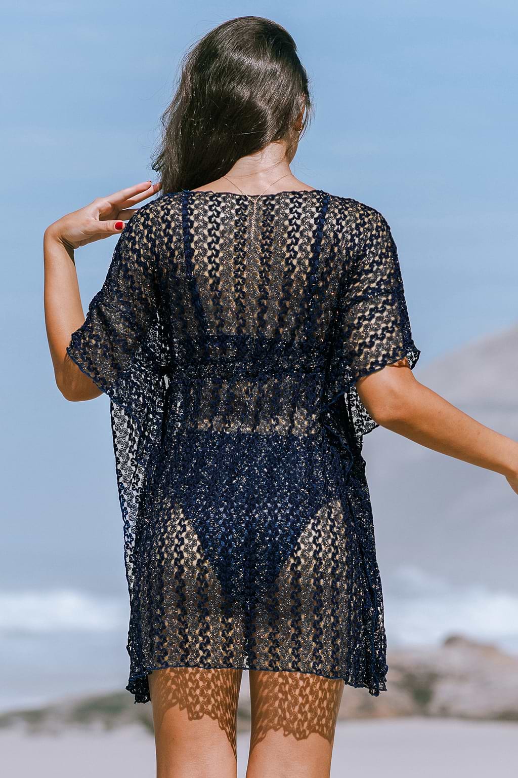 Plunging Waist Tie Kimono Cover-Up