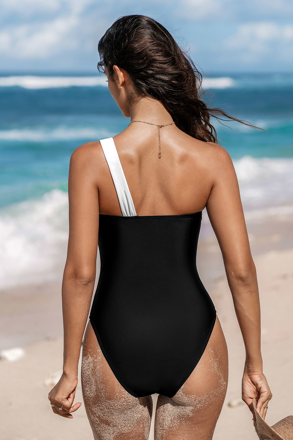 Black & White Asymmetrical Cutout One-Piece