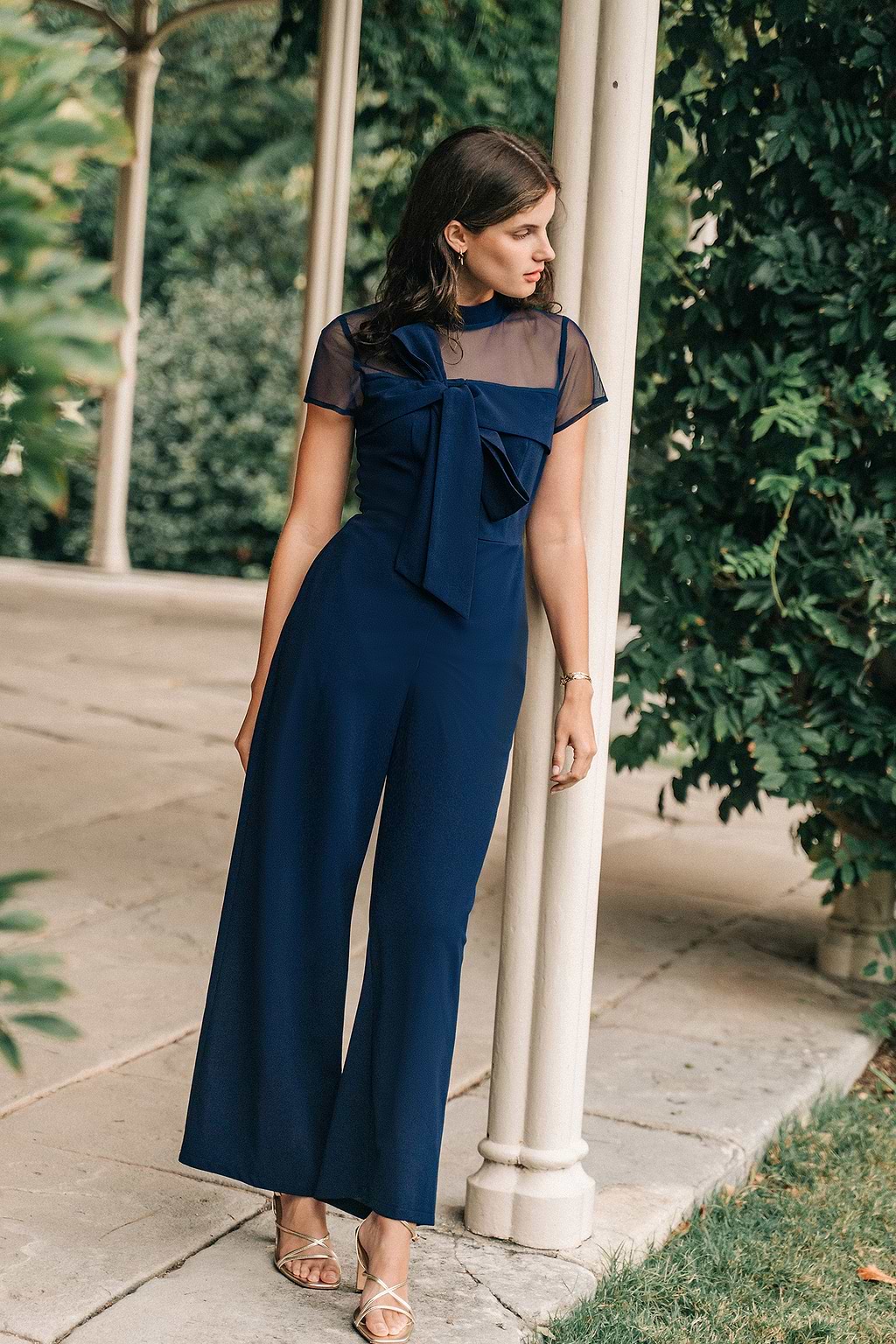 Combinaison à col haut et jambes droites bleue