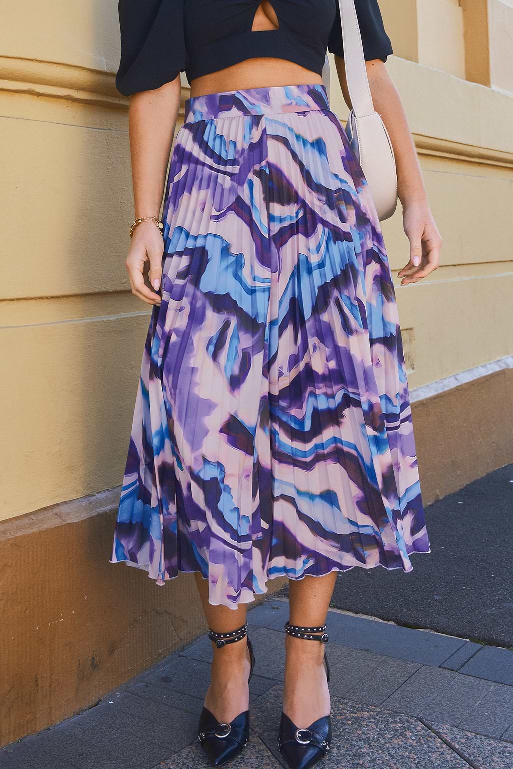 Abstract Pleated Midi Skirt