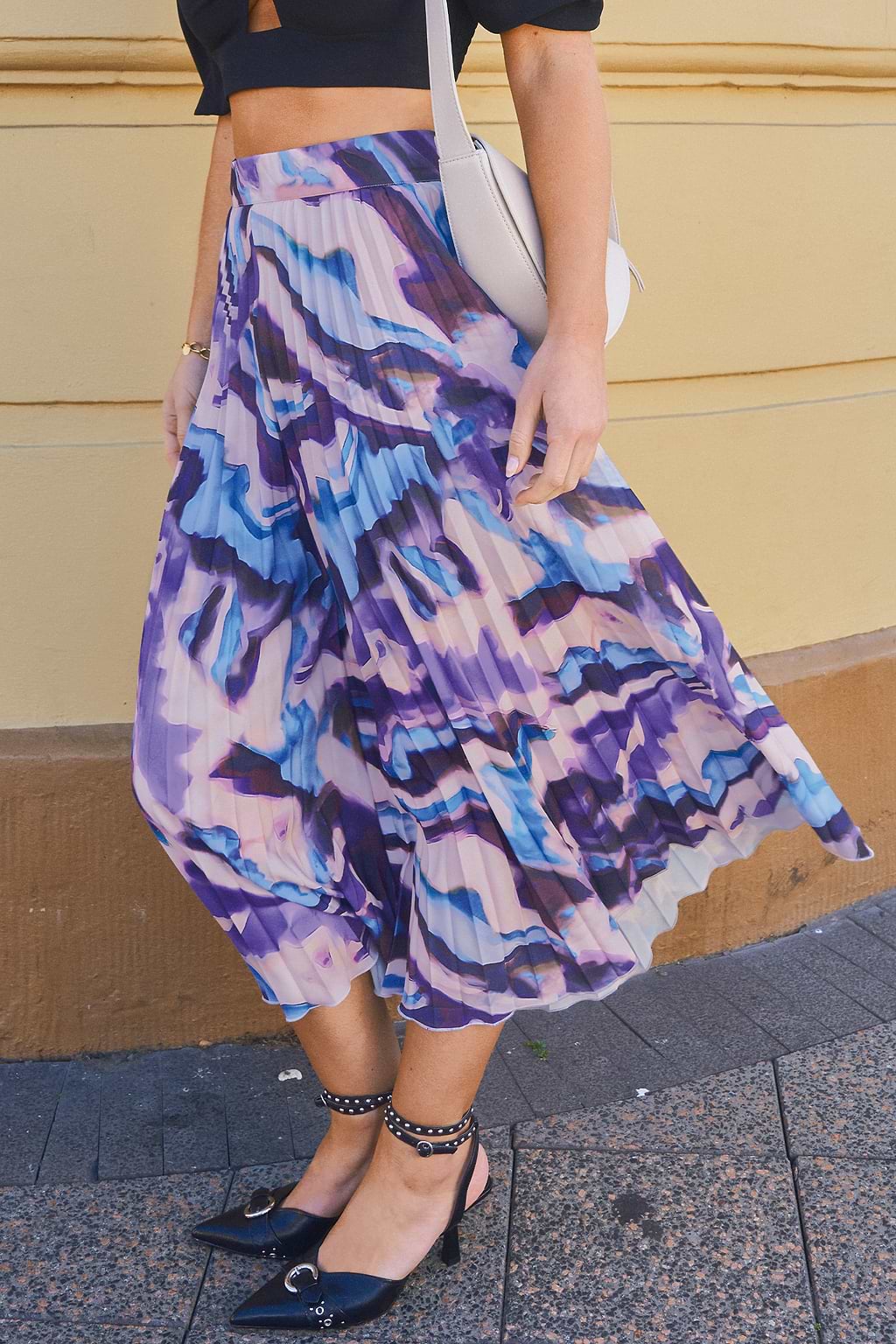 Abstract Pleated Midi Skirt