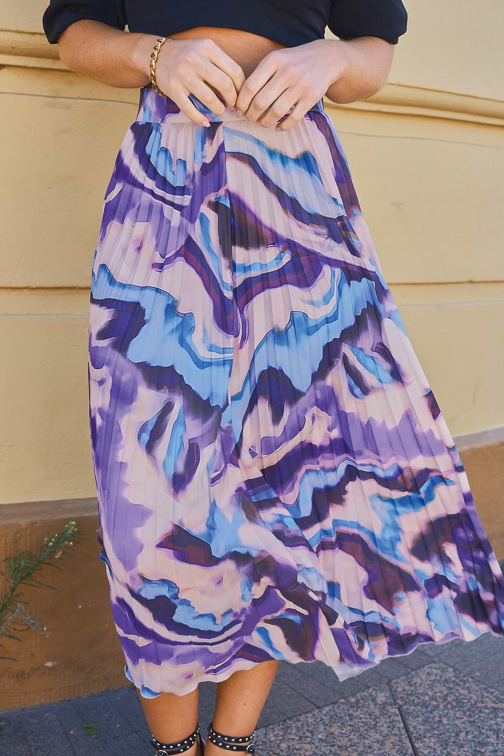 Abstract Pleated Midi Skirt