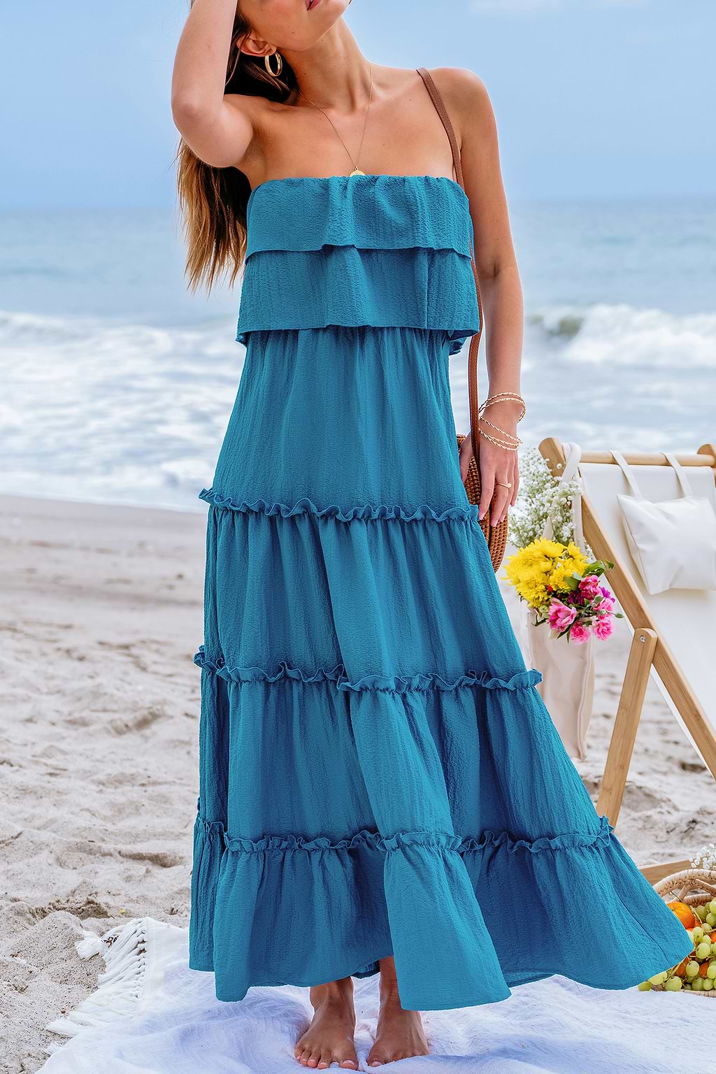 Ruffled Tiered Maxi Tube Dress