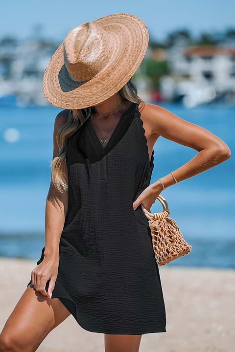 Copricostume Donna Estate - Abito Spiaggia Boho Con Pizzi E Nappe - Nero O Bianco, Taglia Unica - Foto 8