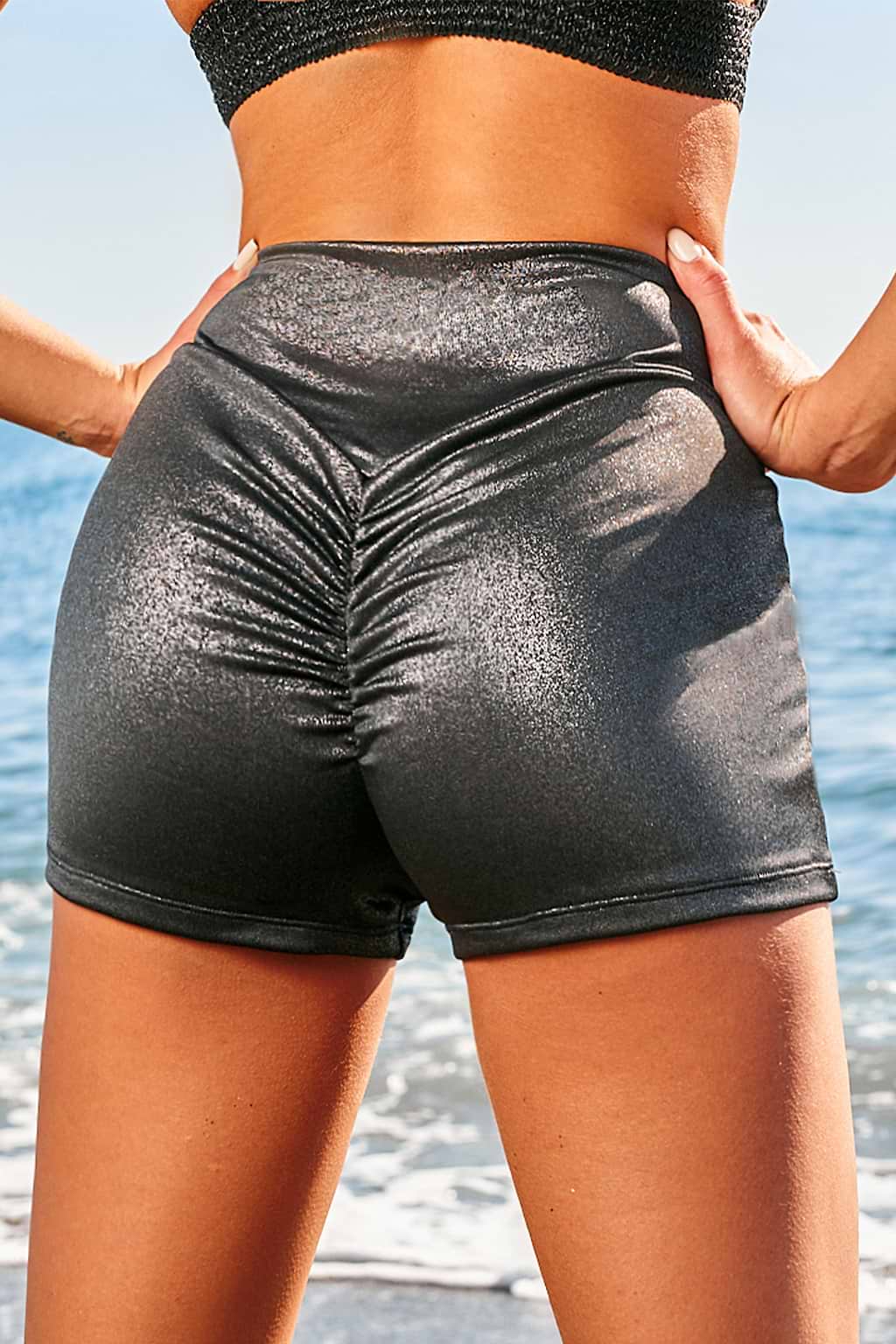 Zwarte retro zwembroek met hoge taille