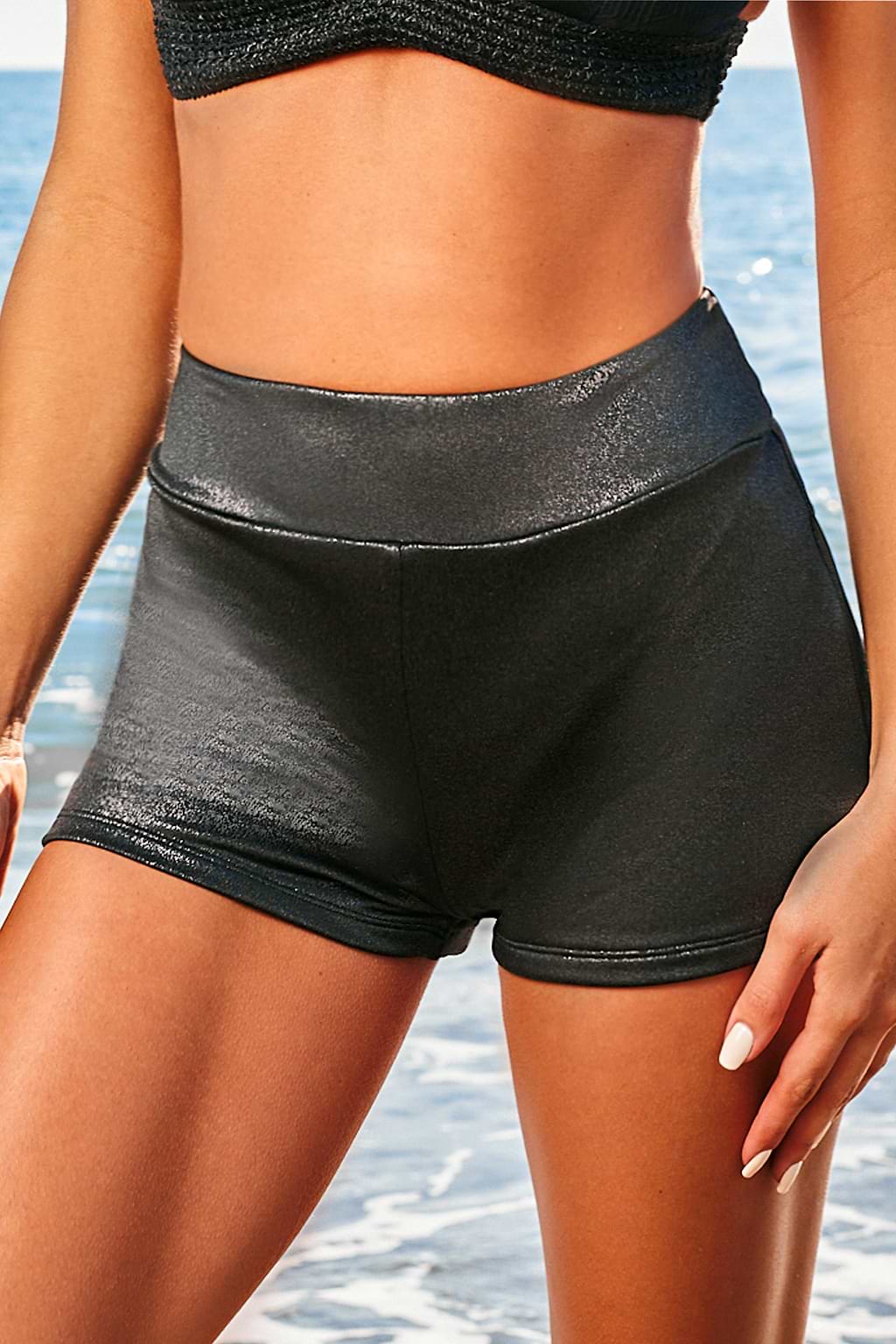 Zwarte retro zwembroek met hoge taille