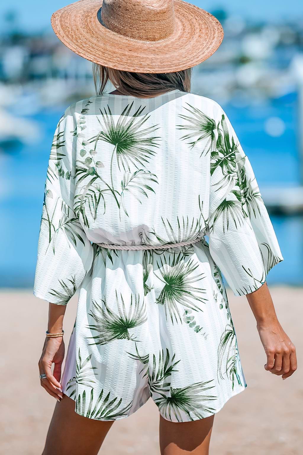 Gestreepte romper met bladprint en kwastjes