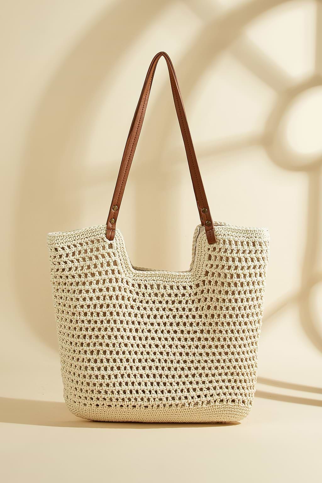 Beige & Brown Crochet Tote