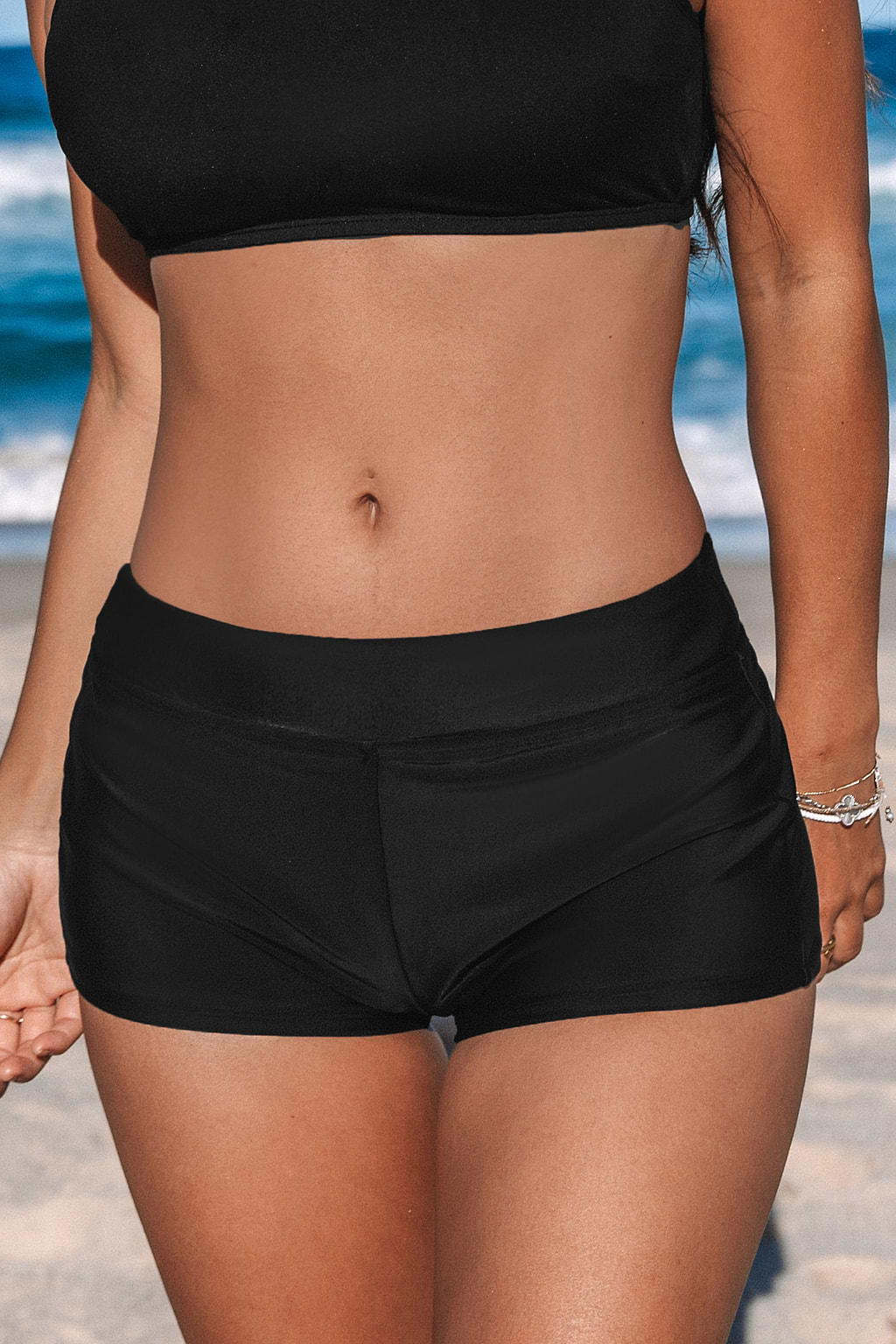 Black High-Rise Swim Boyshorts