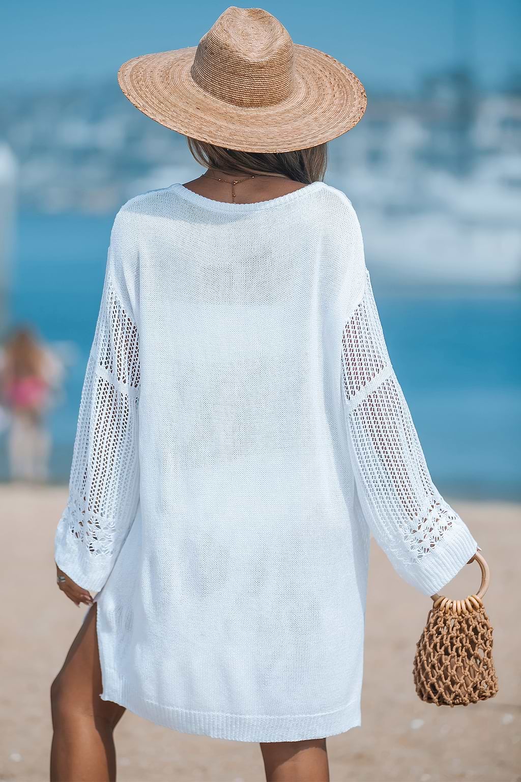 Durchsichtiges Cover-Up-Häkelkleid mit V-Ausschnitt