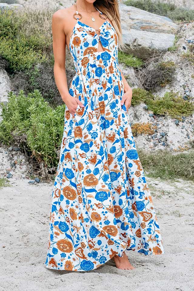 knee length dresses for ladies O Ring Maxi Dress: Tropical Fantasy Long Sleeve Green Print – Little Secret  Of Mine main image 1