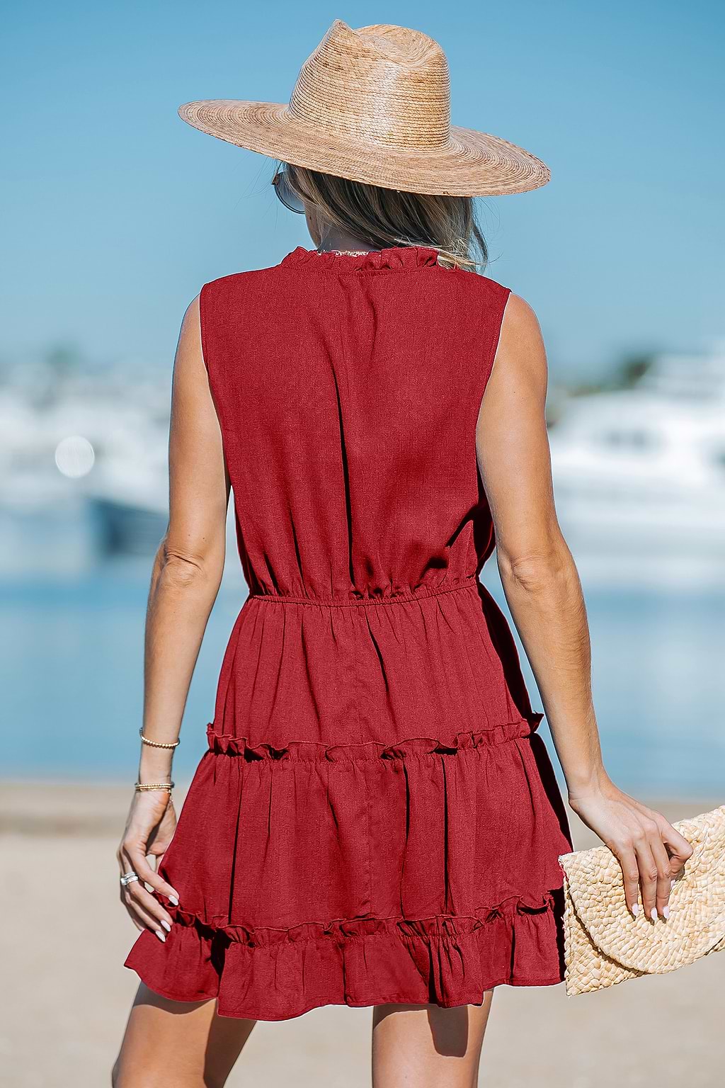 Ruffled Tie Neck Mini Dress