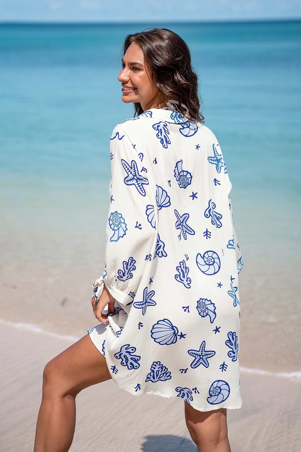 White Seashell Collared Cover-Up Dress