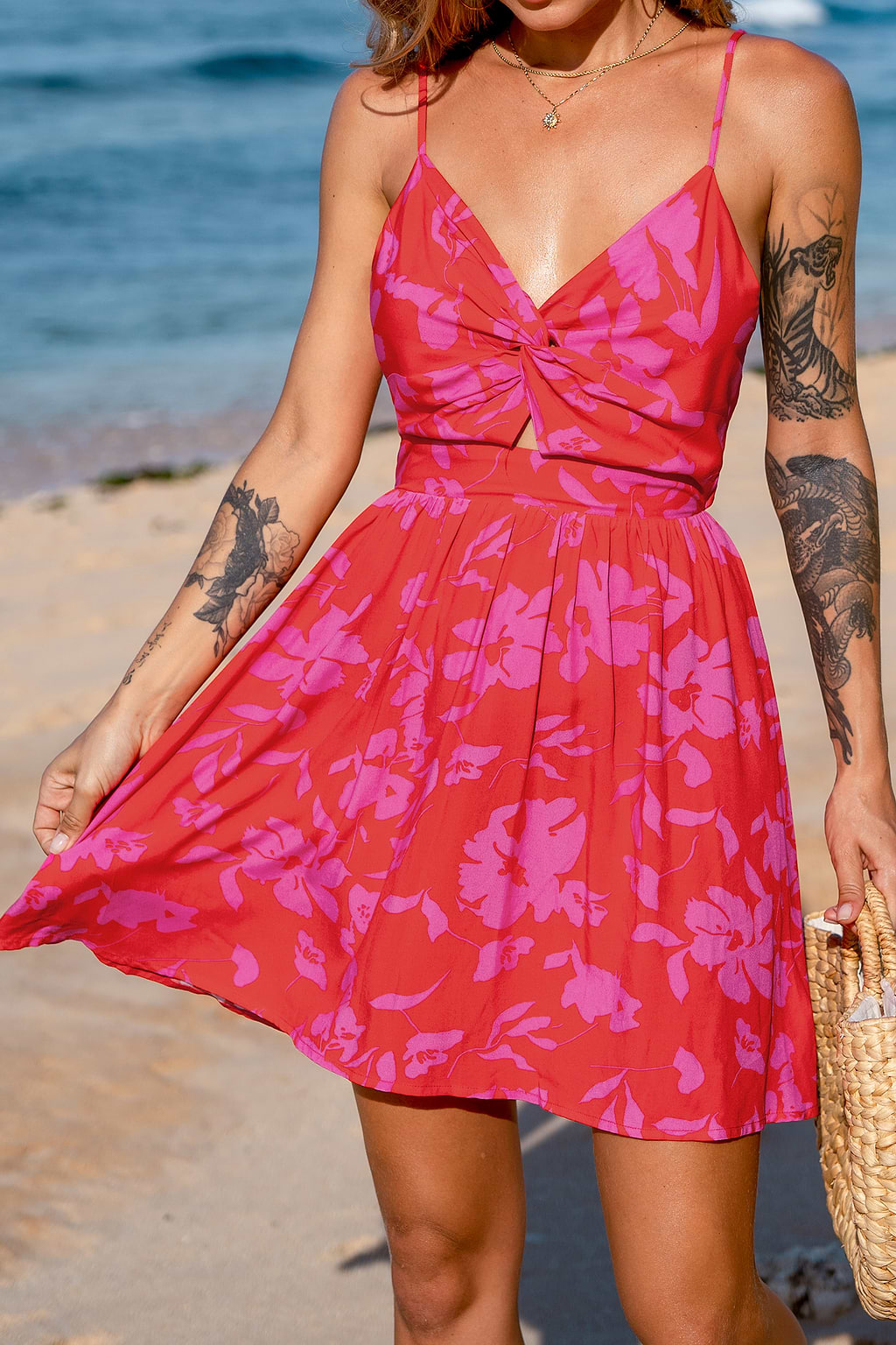 Geblümtes Twist-Minikleid