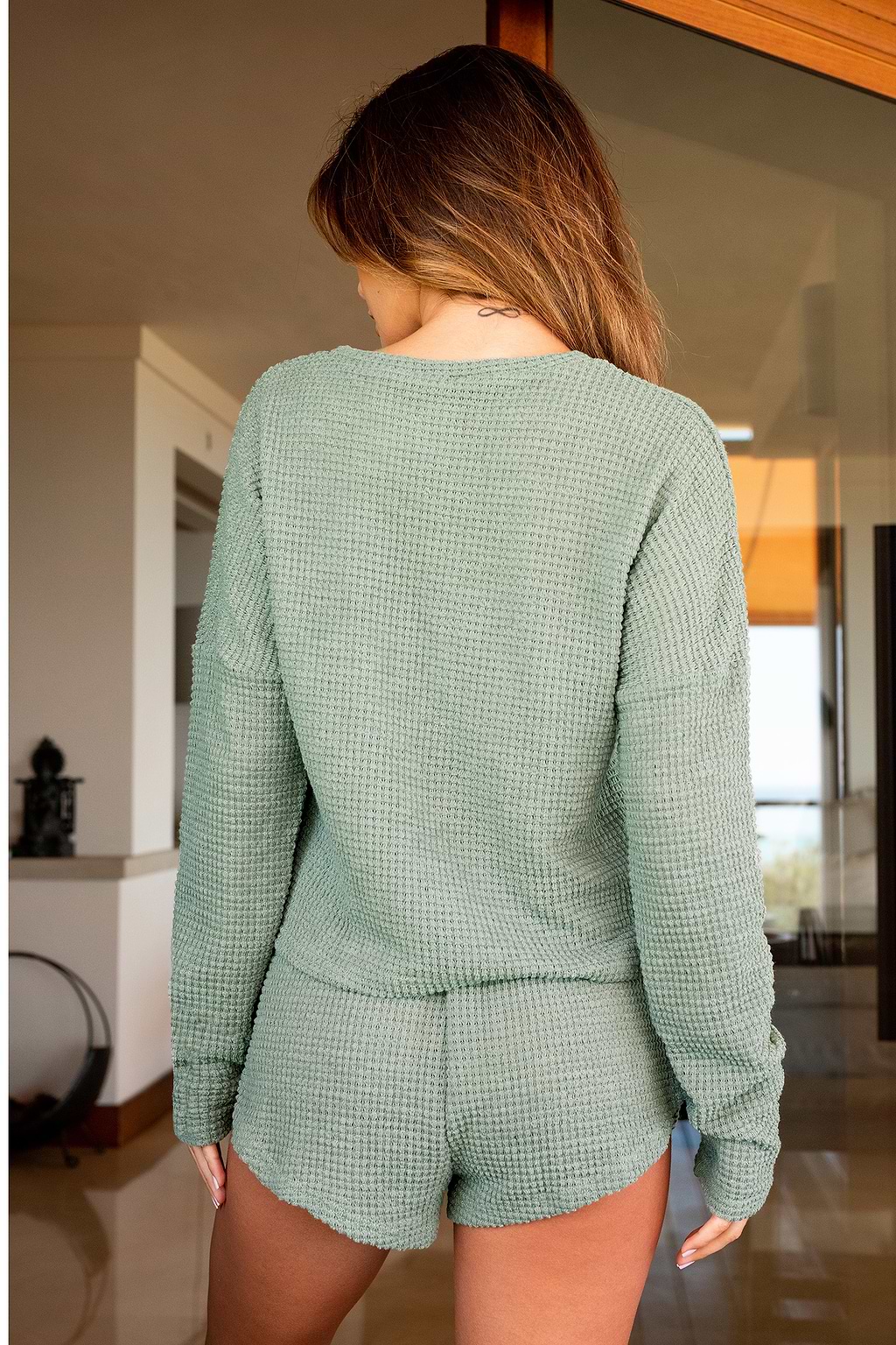 Pyjama à manches longues et short en tricot gaufré