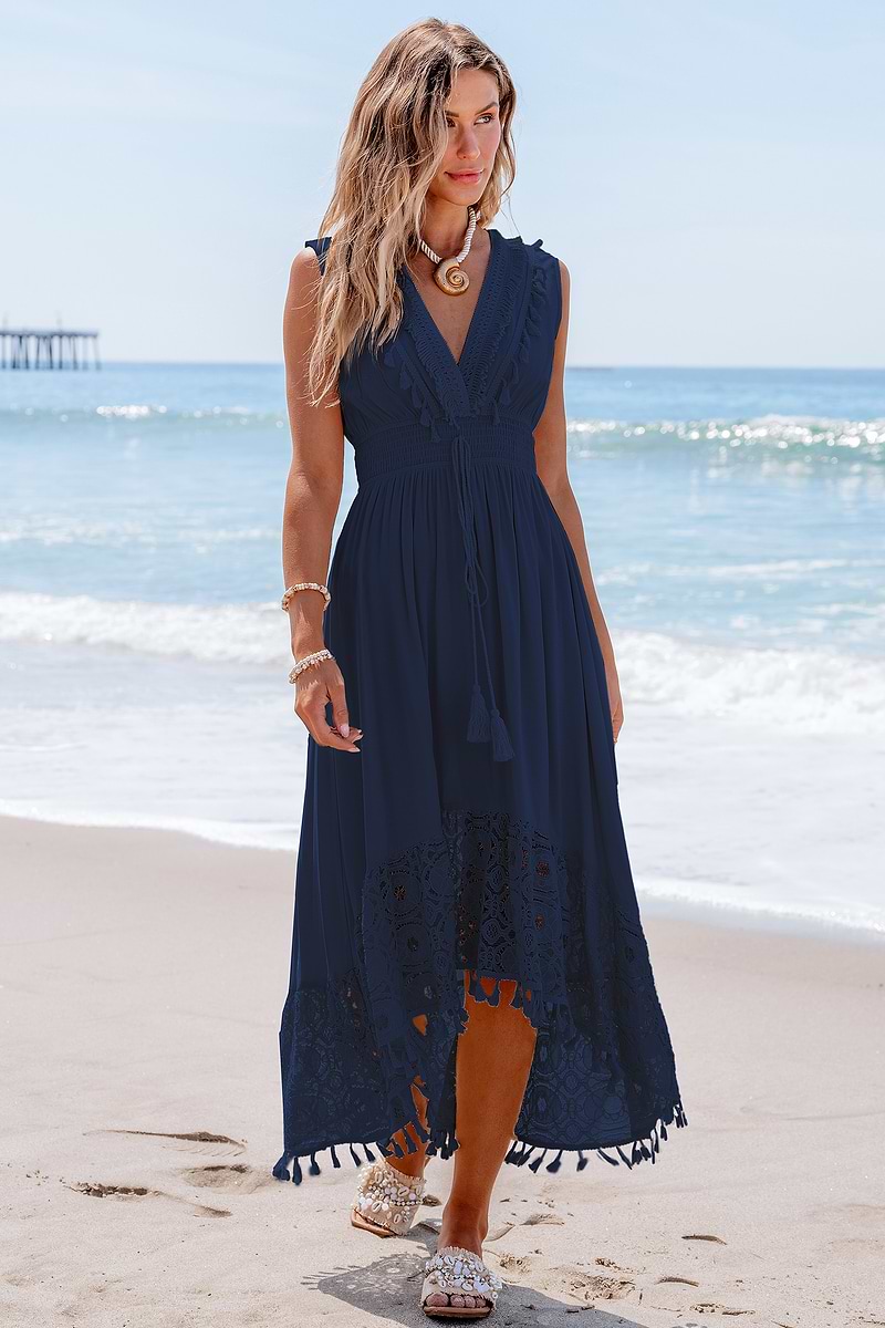 Robe midi à glands en dentelle