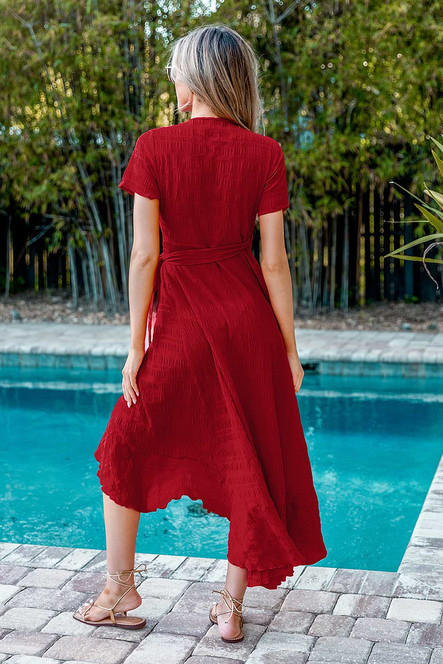 red wrap dress Floral Midi at a Special Price Gala It is made of Polyester Plus Size Classic Wrap Belted