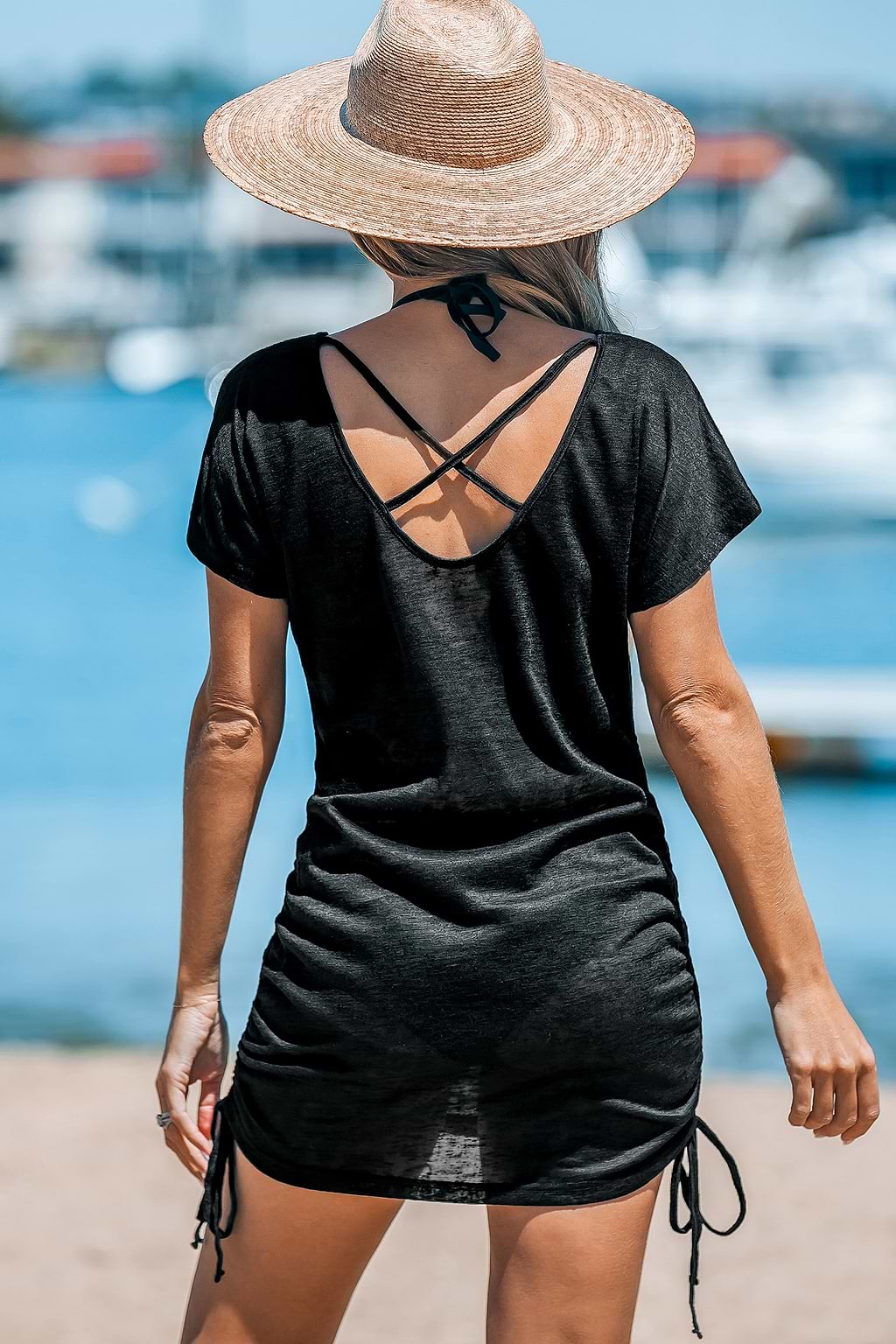 Cover-Up-Rüschenkleid mit Rundhalsausschnitt und Kordelzug