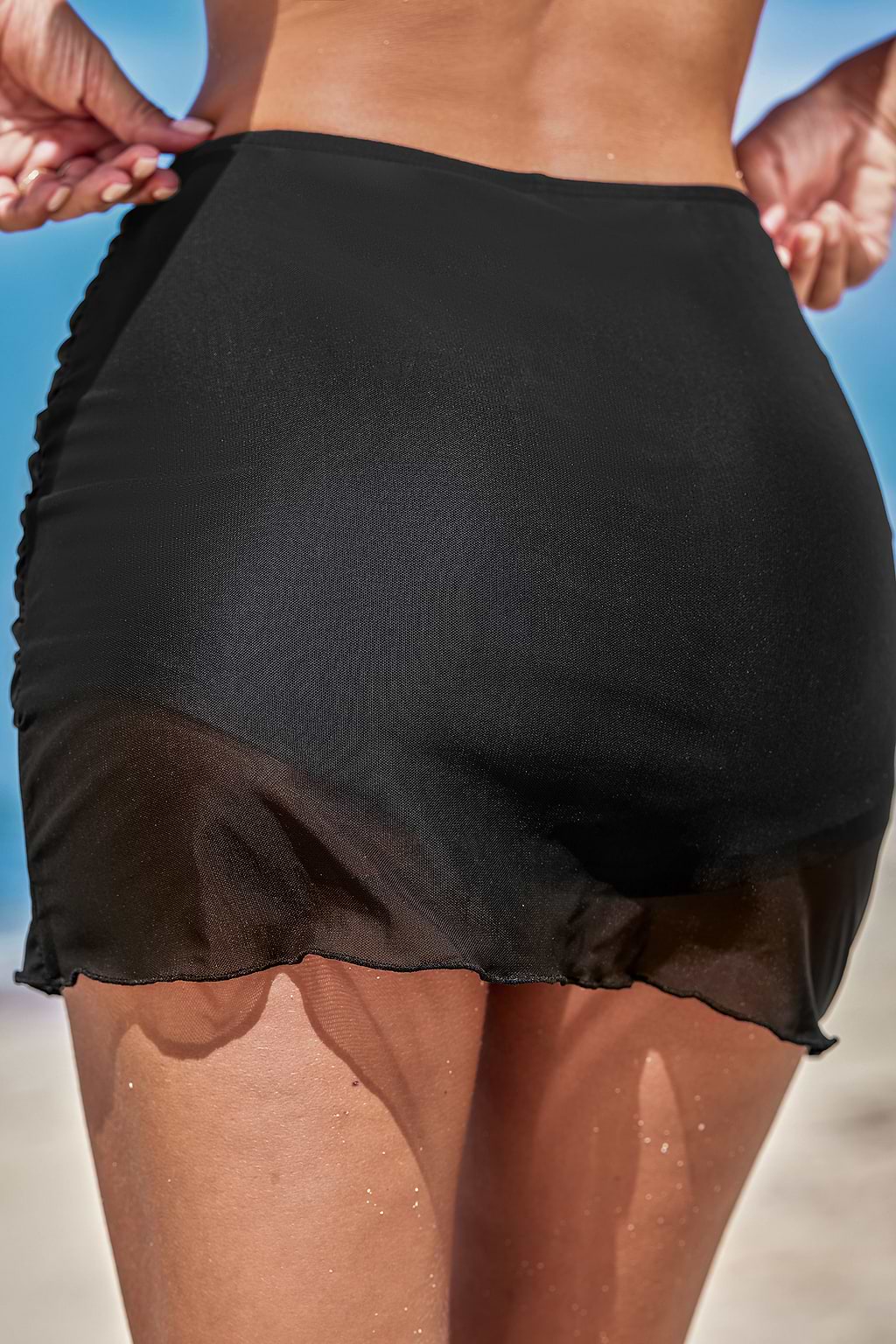 Retro Black High-Rise Mesh Swim Skirt