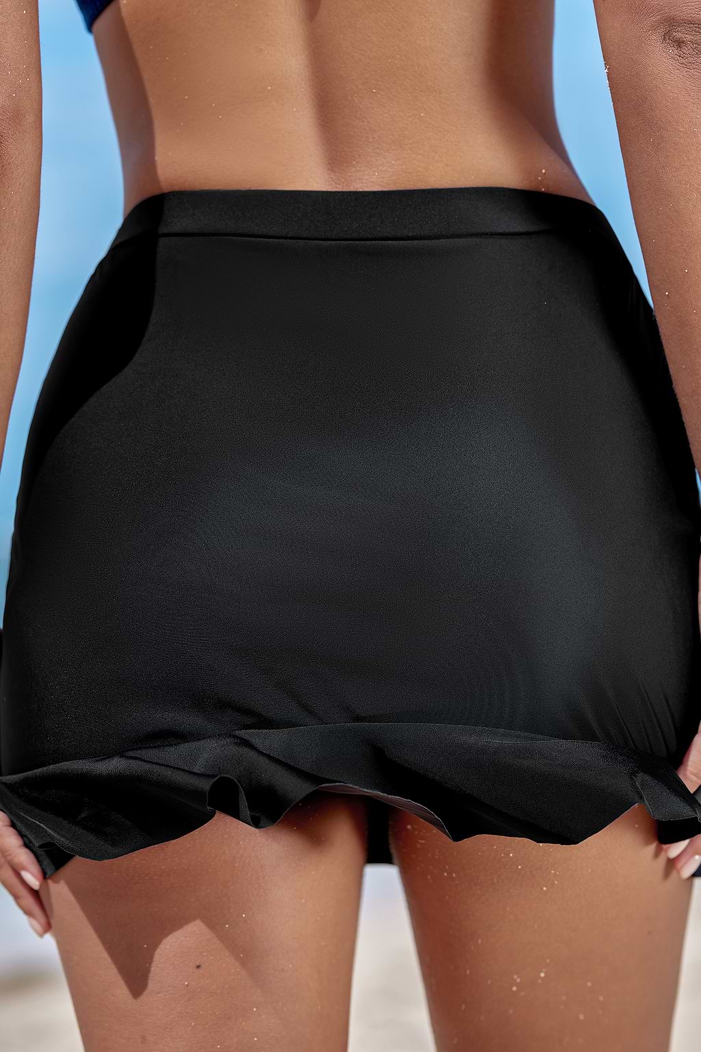 Black Ruffled & Shirred Swim Skirt