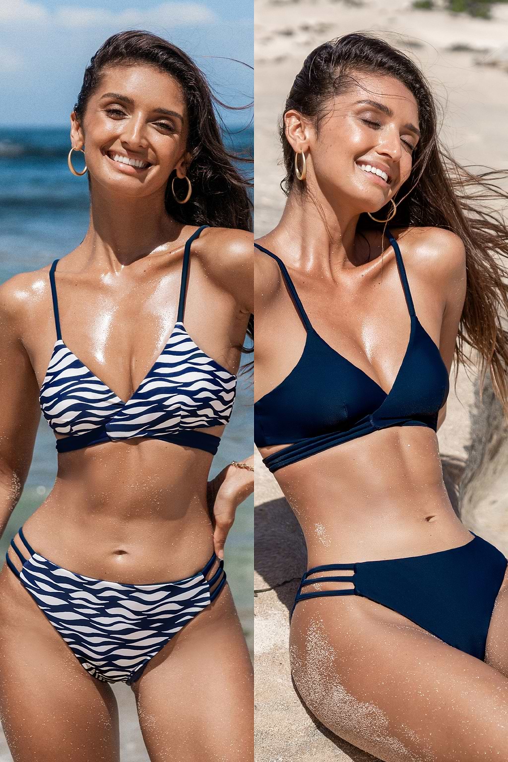 Deep Water Ripples Bikini Top & Strappy Bottoms Set