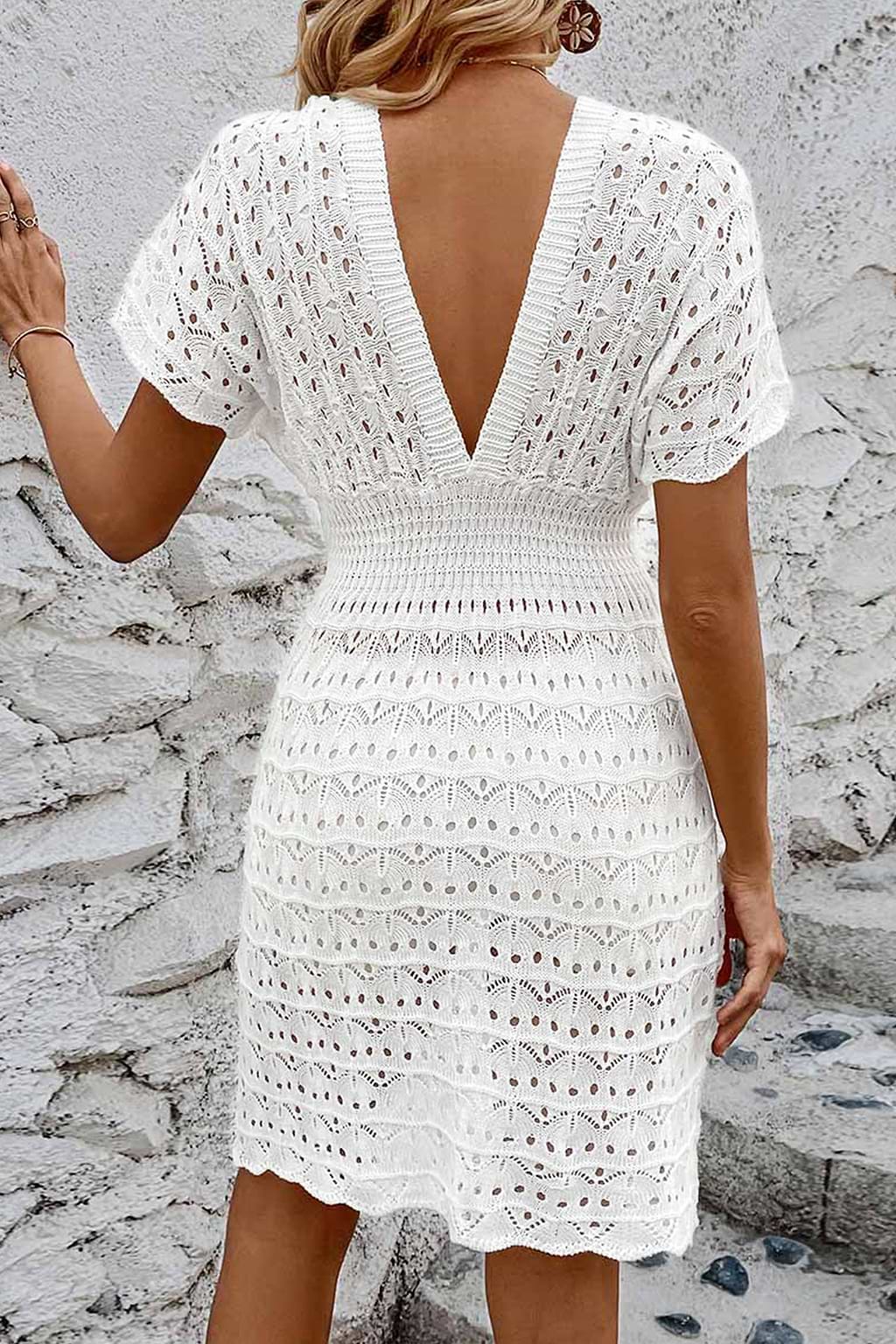 Gehaakte gesmokte cover-upjurk met V-hals