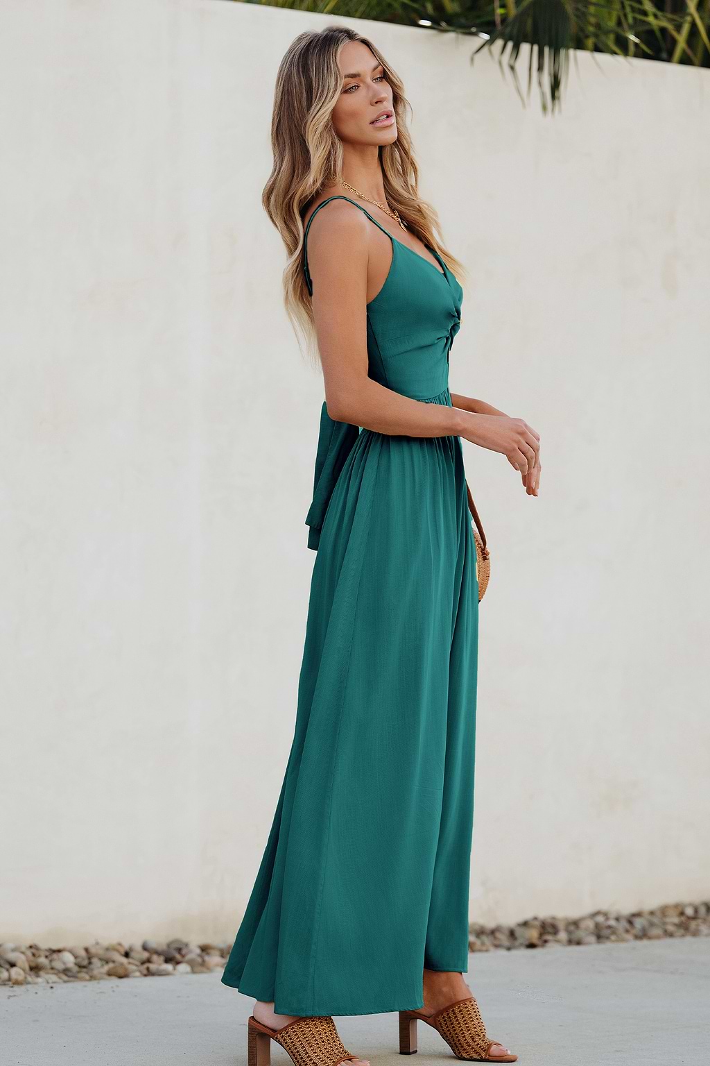 Aqua Front Twist & Keyhole Maxi Dress