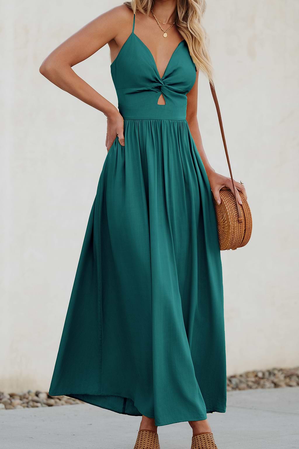 Aqua Front Twist & Keyhole Maxi Dress