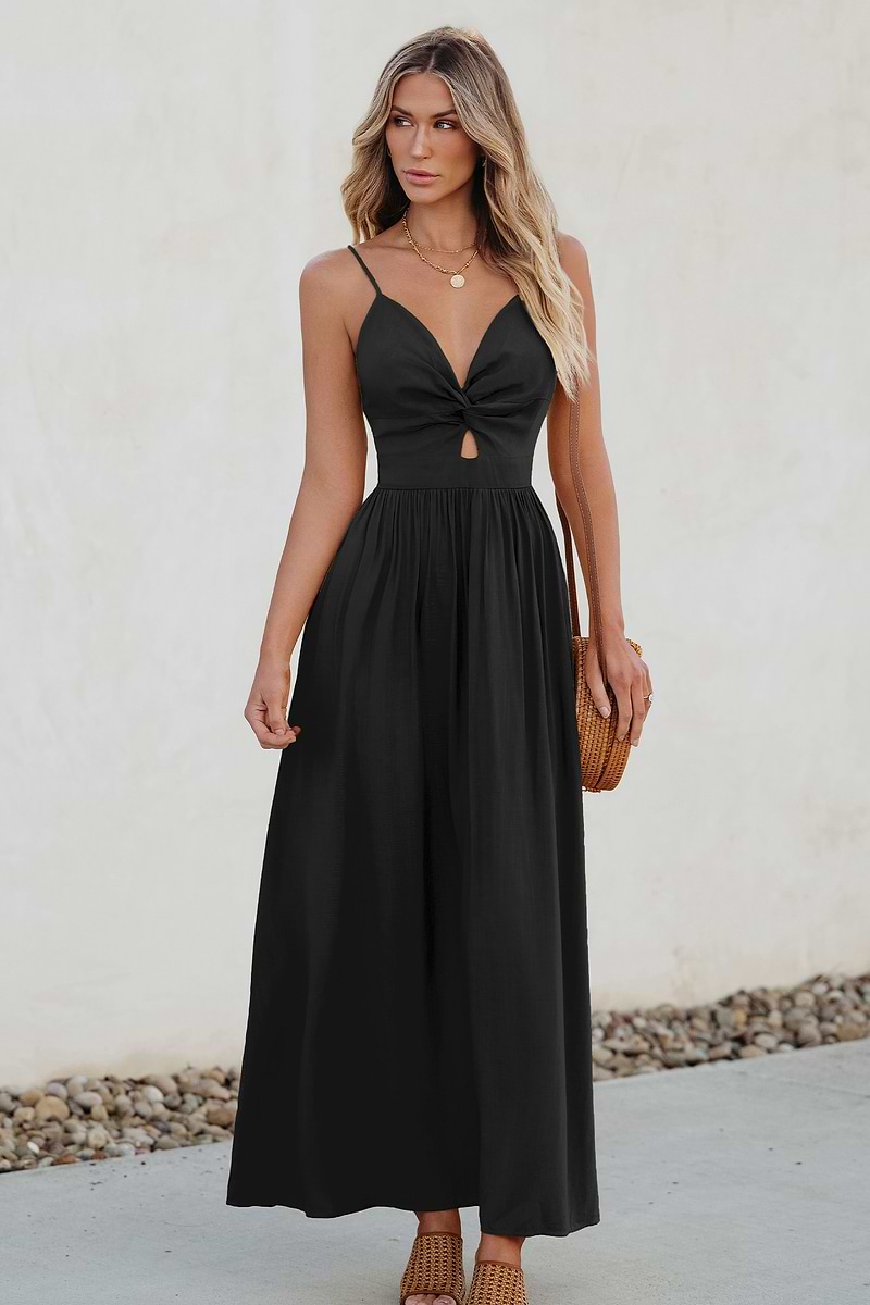Black Front Twist & Keyhole Maxi Dress